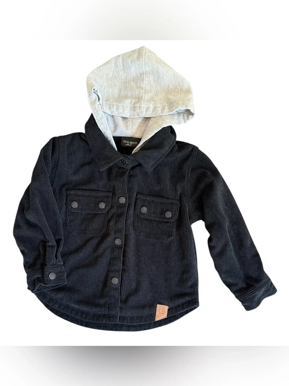 Little Bipsy Black Corduroy Jacket with Light Gray Hood